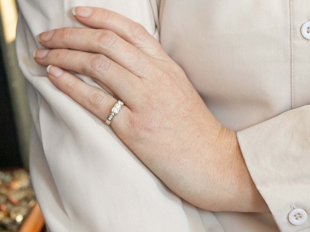 Modern Past Present and Future Diamond Engagement Ring