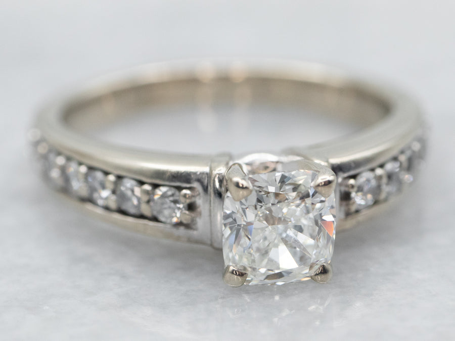 Modern EGL Certified Diamond Engagement Ring with Diamond Shoulders