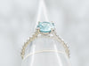 White Gold Blue Zircon Ring with Diamond Shoulders