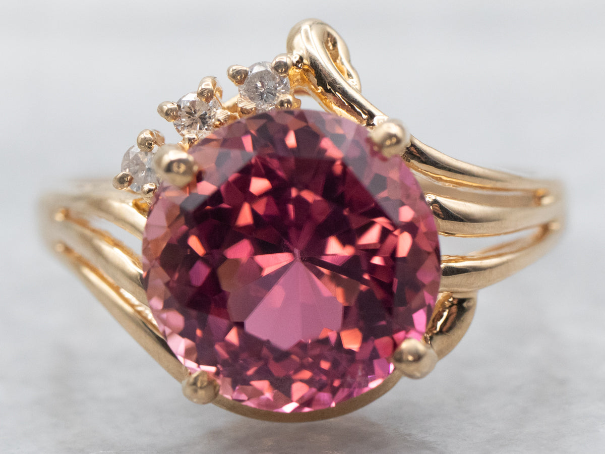 Yellow Gold Pink Tourmaline Ring with Diamond Accents