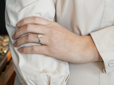 Modern Platinum White Sapphire Solitaire Engagement Ring