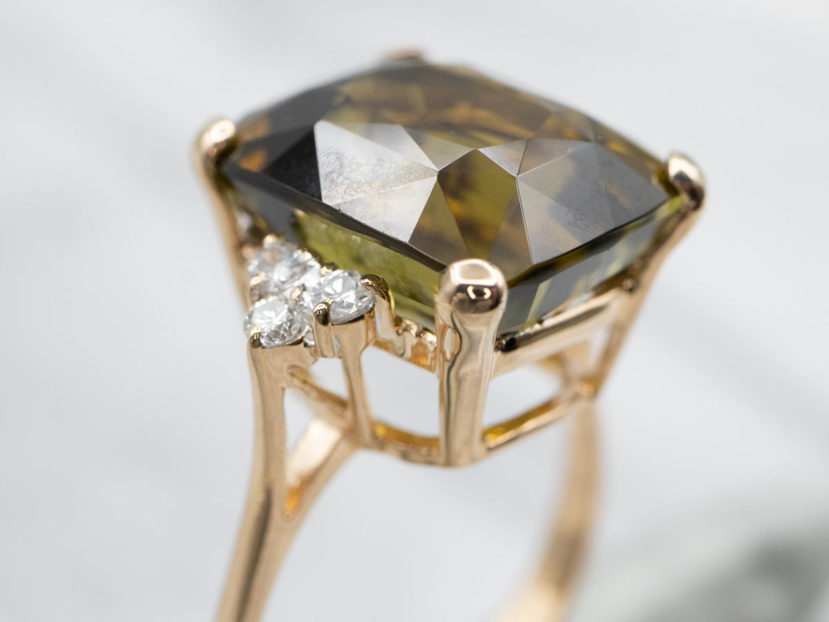 Yellow Gold Tourmaline Ring with Diamond Accents