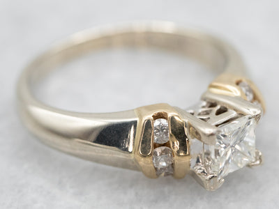 Two Tone Princess Cut Diamond Engagement Ring with Diamond Accents