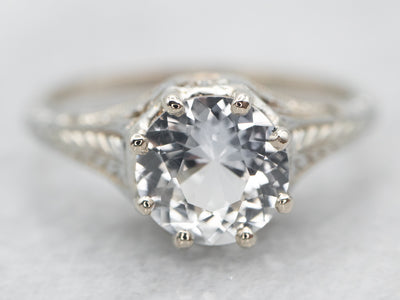 White Gold White Sapphire Solitaire Engagement Ring