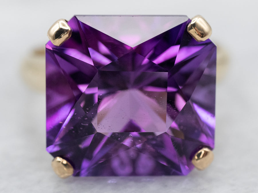 Yellow Gold Amethyst Solitaire Cocktail Ring
