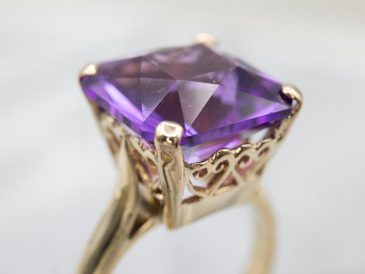 Yellow Gold Amethyst Solitaire Cocktail Ring