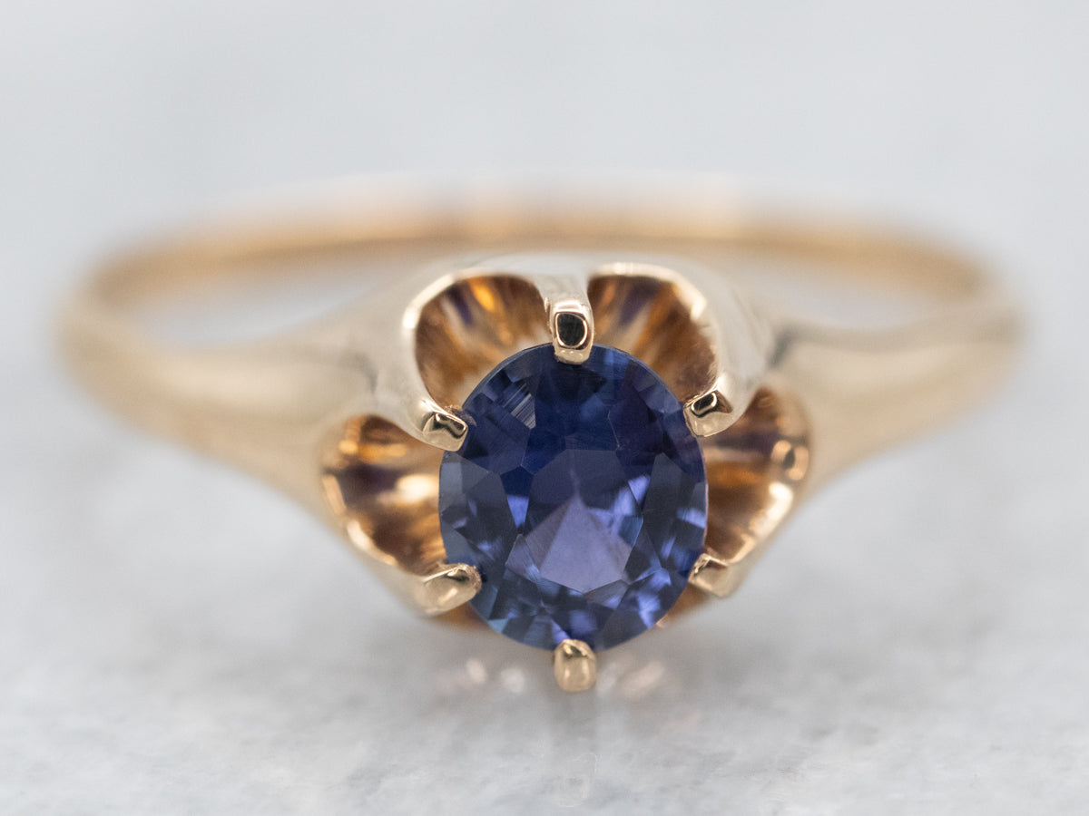 Yellow Gold Purple Sapphire Solitaire Ring