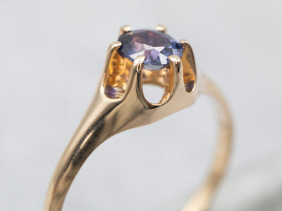 Yellow Gold Purple Sapphire Solitaire Ring