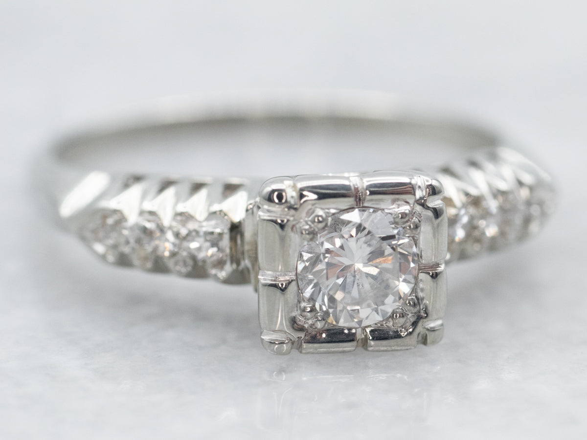White Gold Diamond Engagement Ring with Diamond Accents