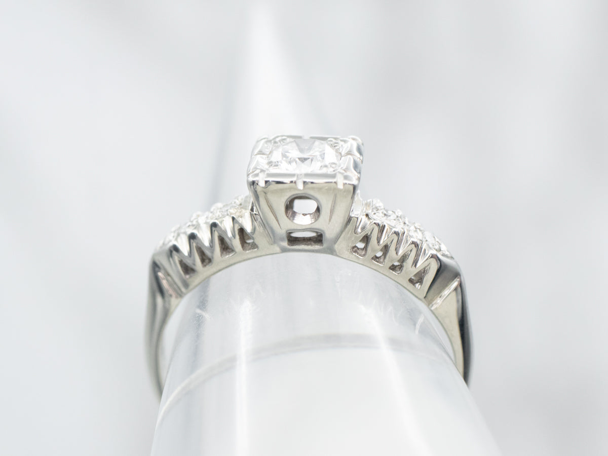 White Gold Diamond Engagement Ring with Diamond Accents