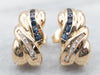 Yellow Gold 1980's Sapphire and Diamond Swirling Stud Earrings