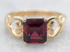Yellow Gold Rhodolite Garnet Solitaire Ring with Heart Shoulders