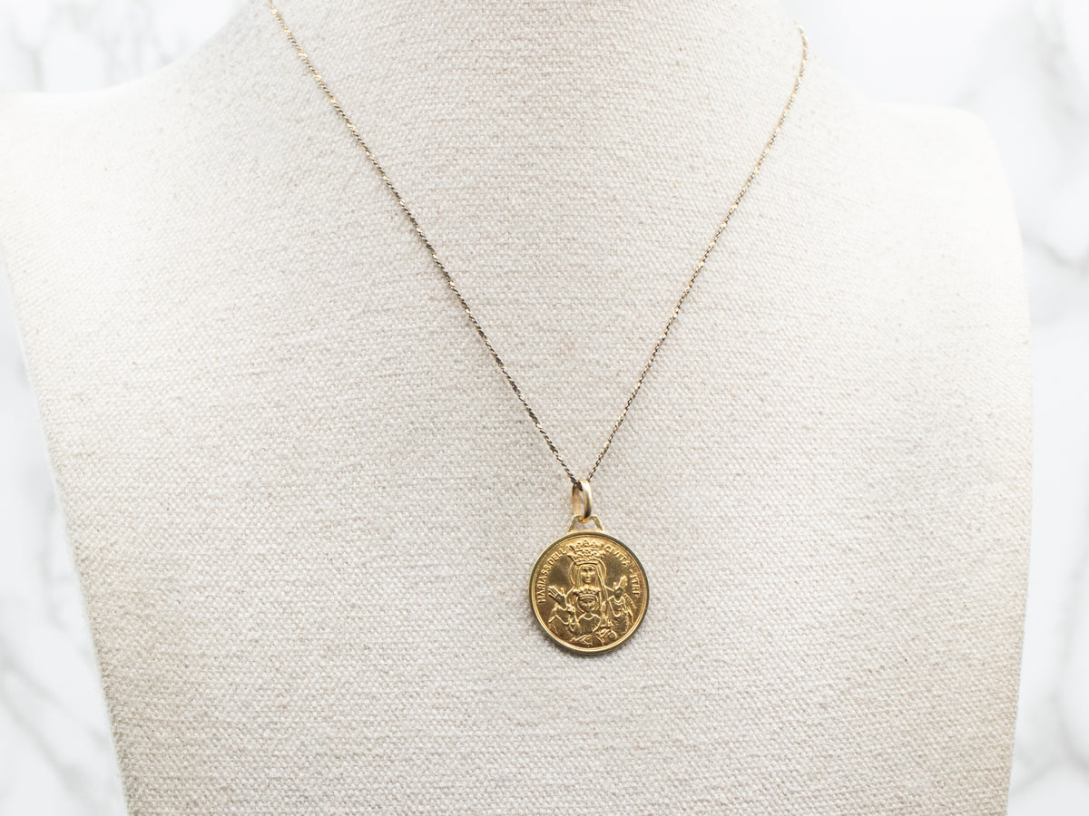 Religious Madonna and Child Gold Medallion