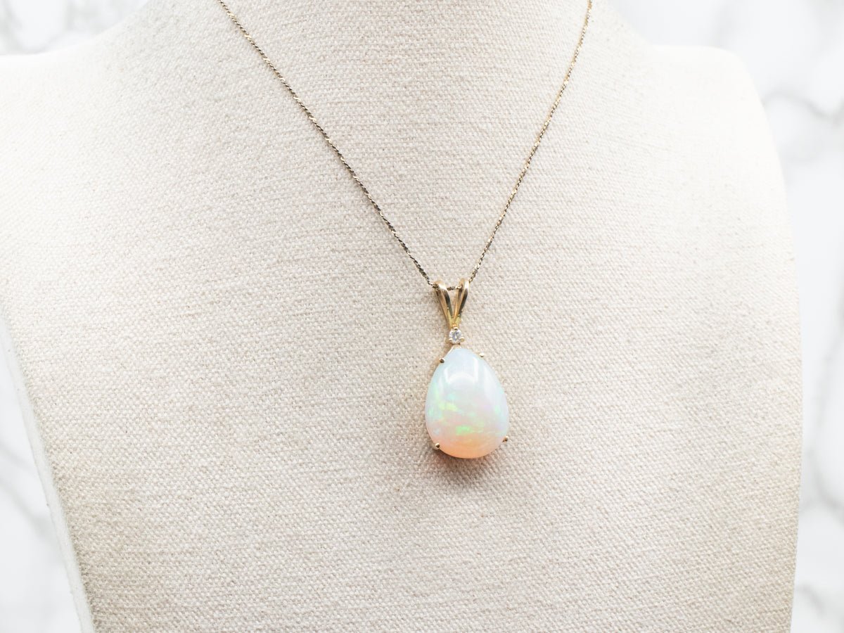 Bold Ethiopian Opal Pendant with Diamond Accent