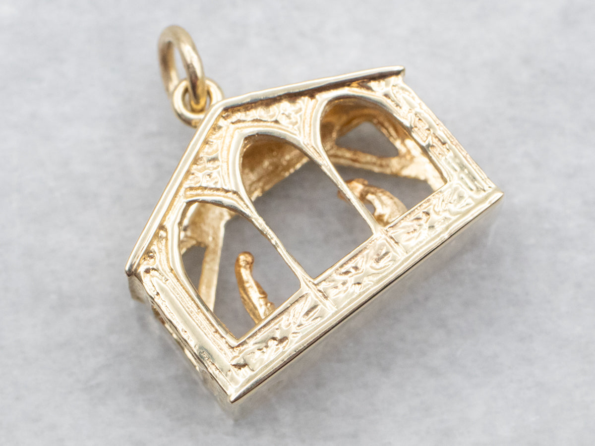 Vintage Gold Creche Nativity Scene Pendant