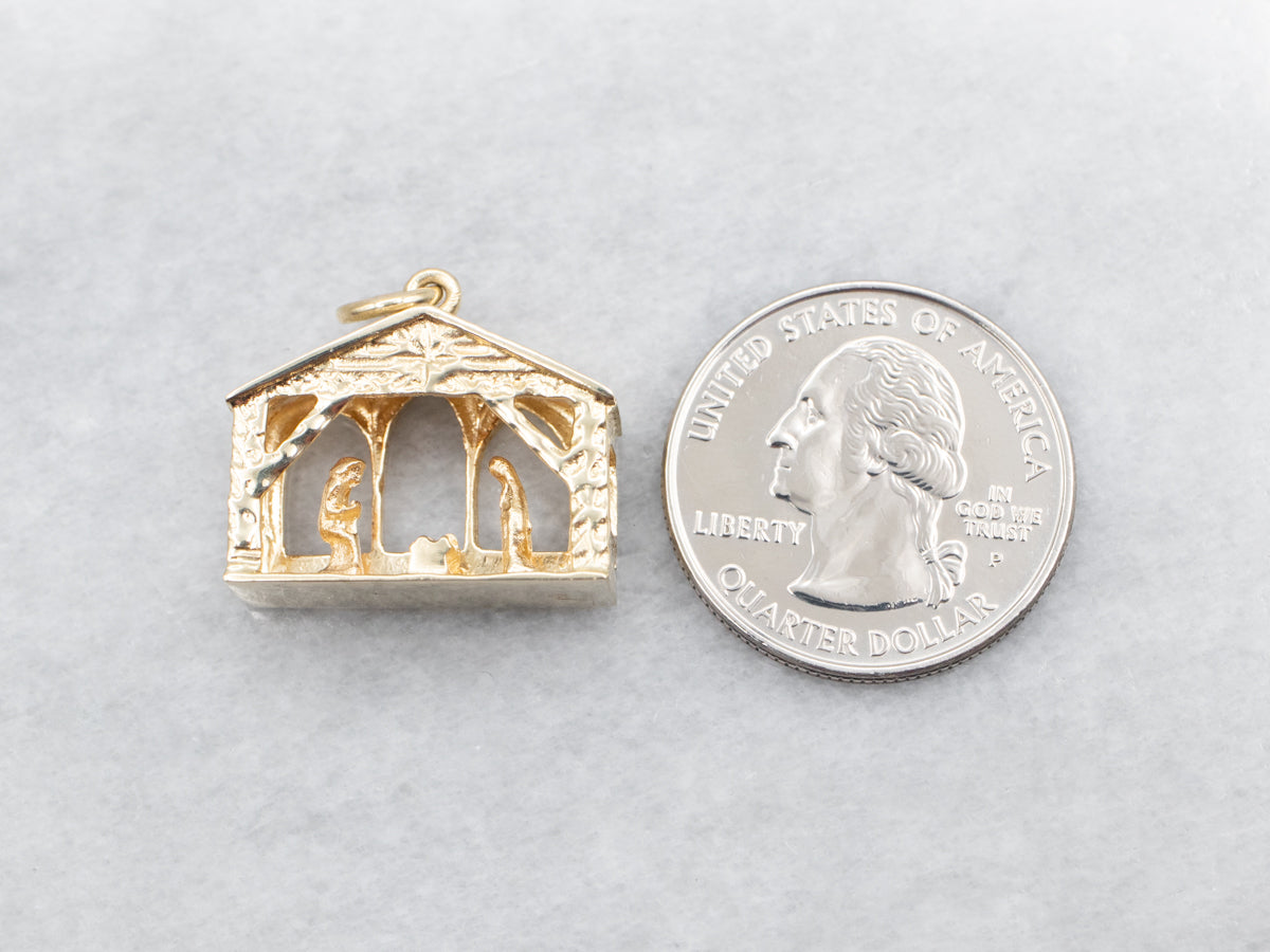 Vintage Gold Creche Nativity Scene Pendant