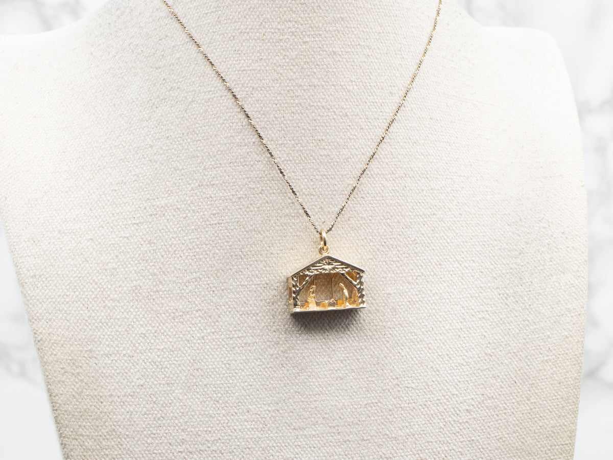 Vintage Gold Creche Nativity Scene Pendant