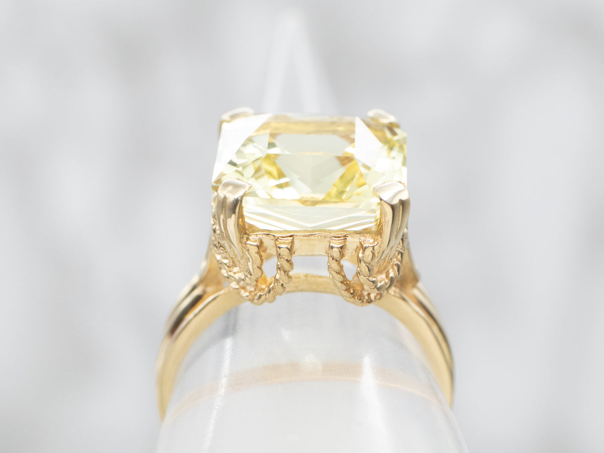 Square Cut Lemon Quartz Cocktail Ring