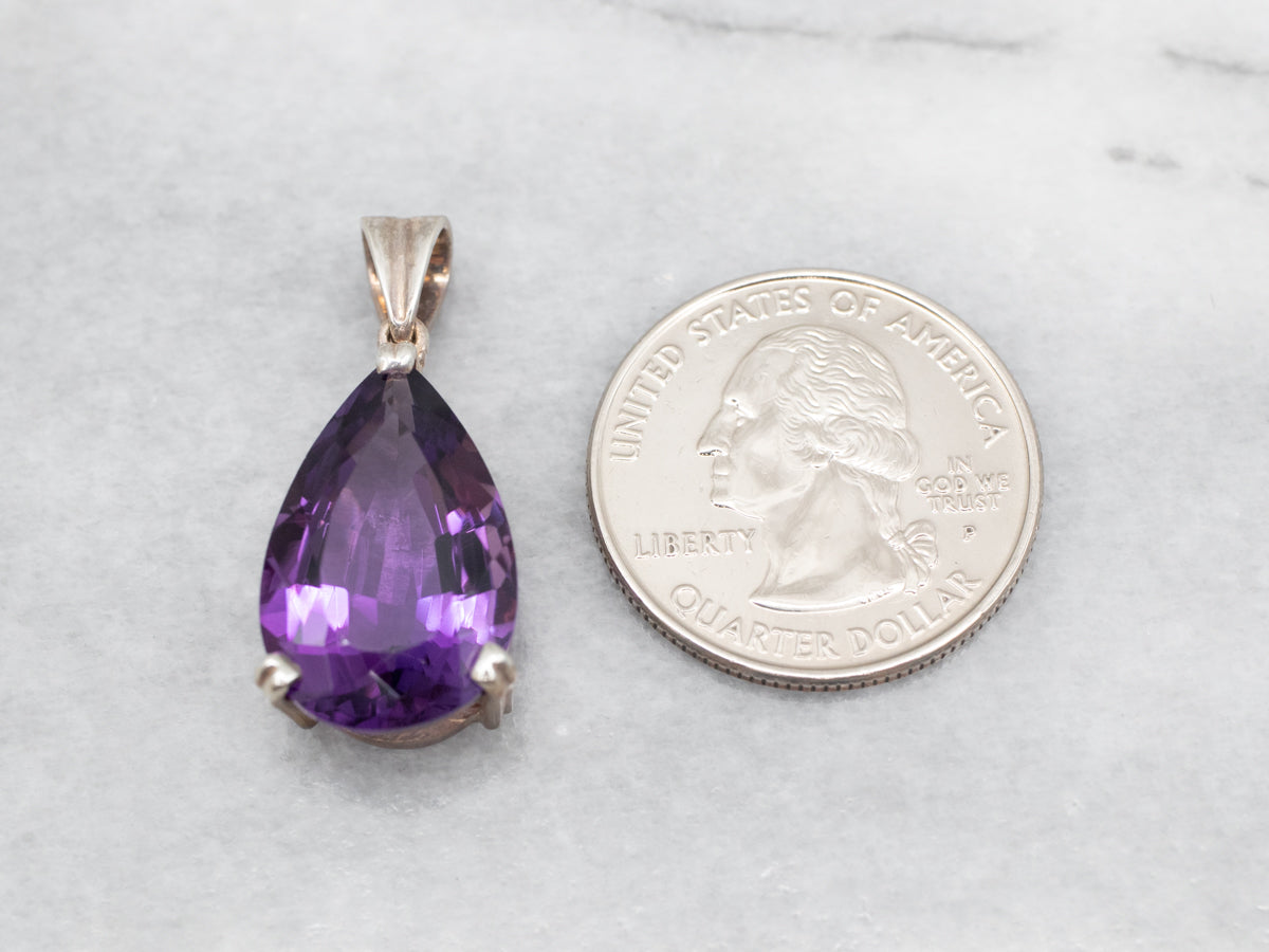 Sterling Silver Pear Cut Amethyst Pendant