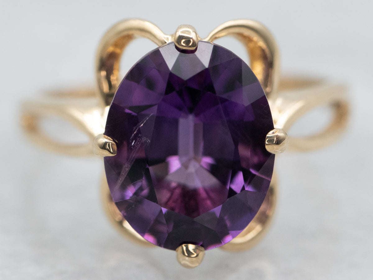Yellow Gold Oval Cut Amethyst Solitaire Ring