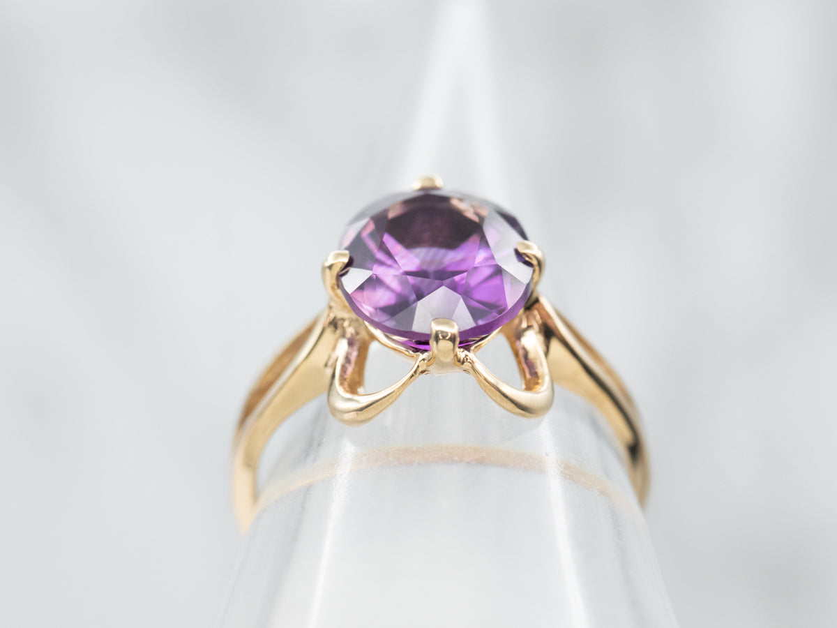 Yellow Gold Oval Cut Amethyst Solitaire Ring