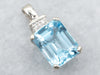 Emerald Cut Blue Topaz Pendant with Diamond Accents