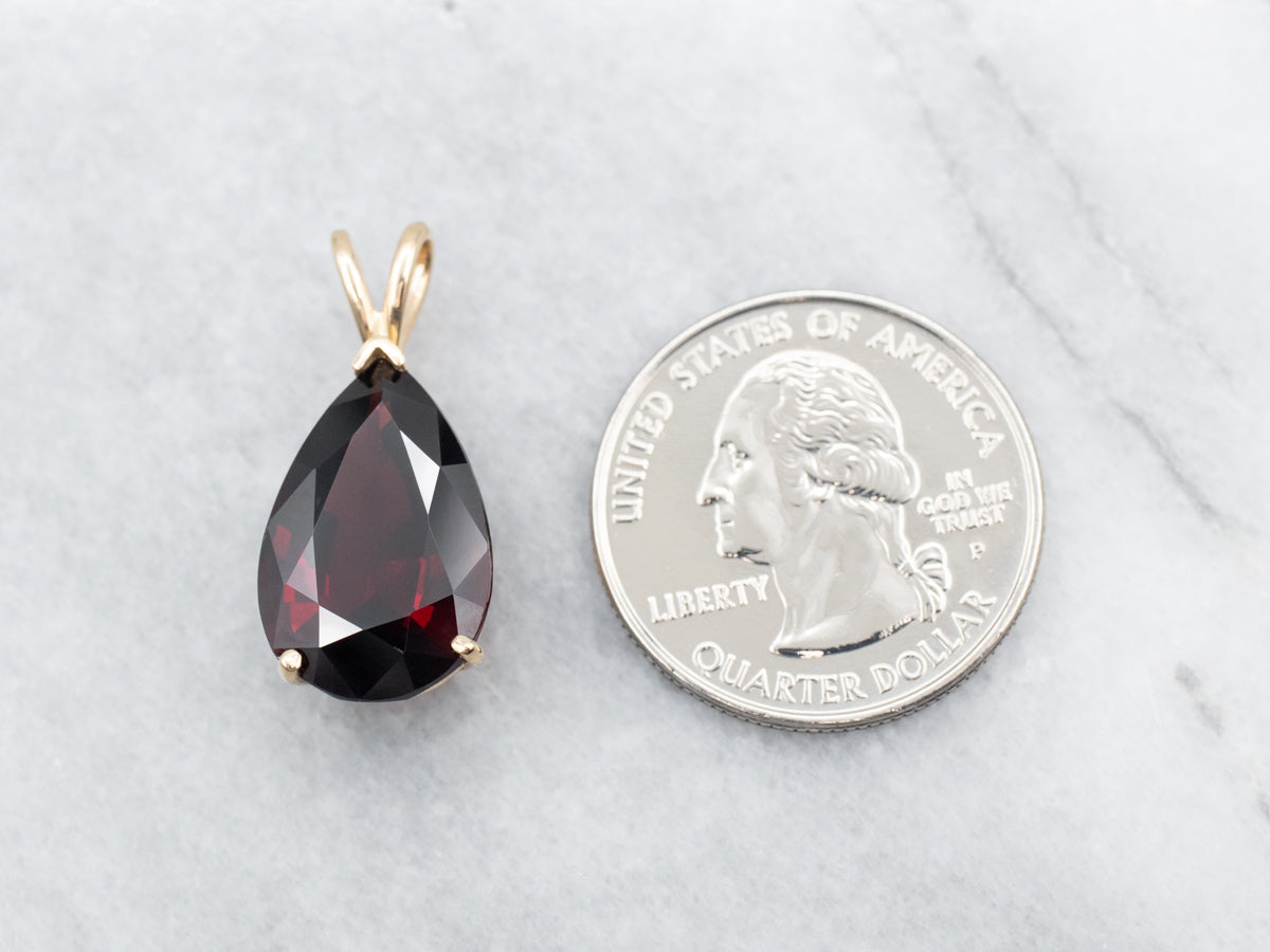 Gold Pear Cut Pyrope Garnet Solitaire Pendant