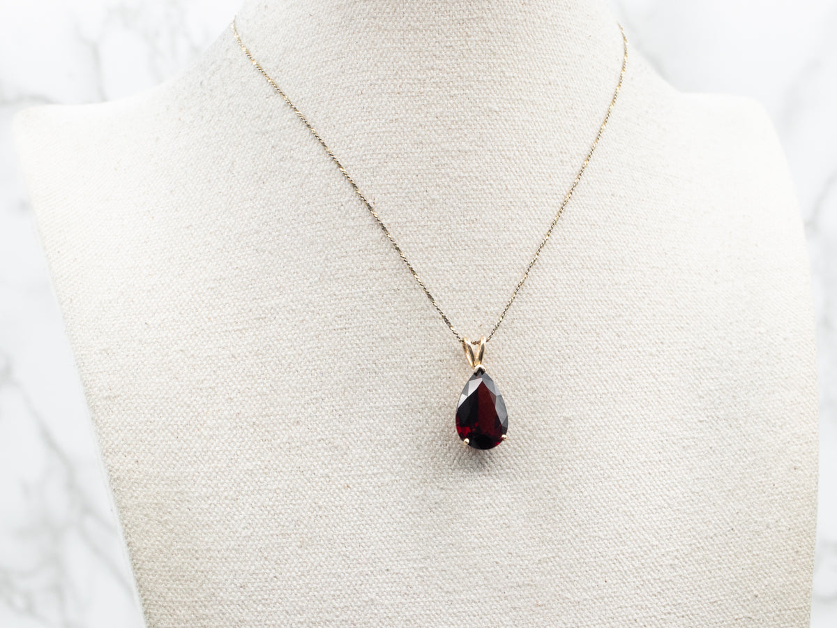 Gold Pear Cut Pyrope Garnet Solitaire Pendant