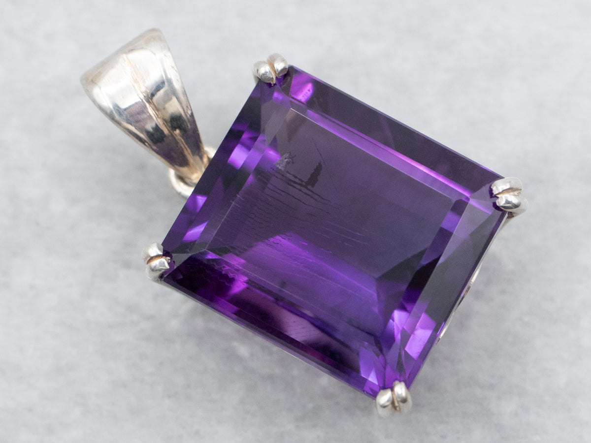 Sterling Silver Emerald Cut Amethyst Pendant