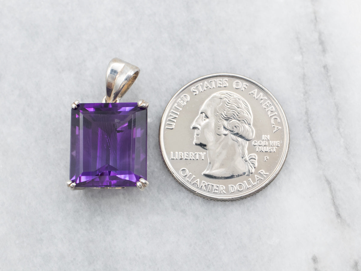 Sterling Silver Emerald Cut Amethyst Pendant