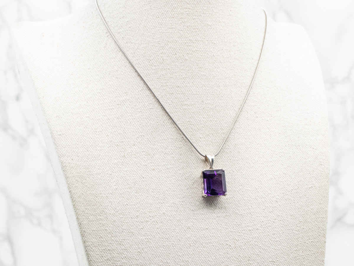 Sterling Silver Emerald Cut Amethyst Pendant