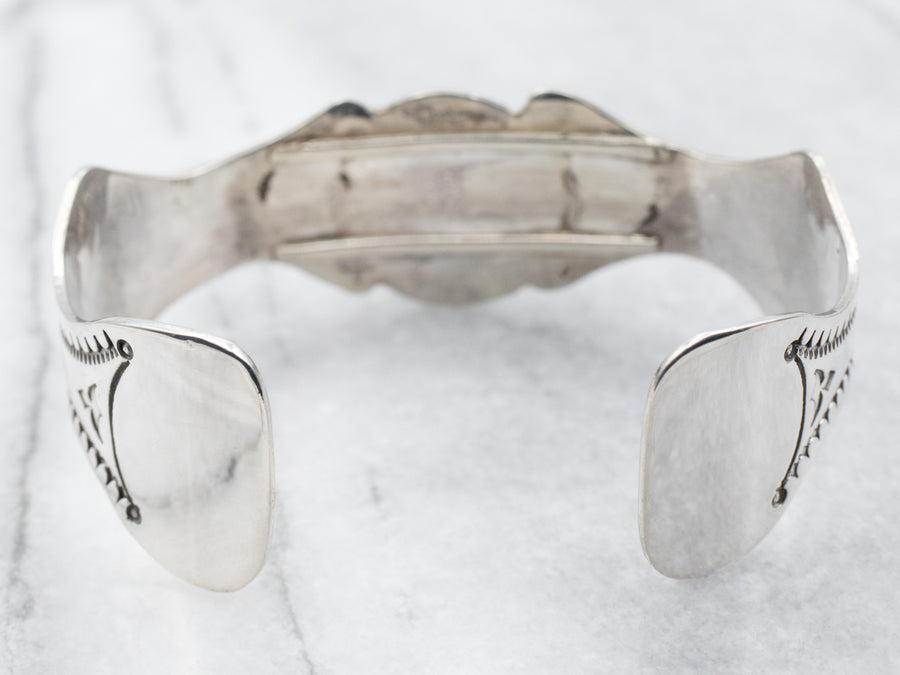Sterling Silver Oval Cut Black Onyx Native American Made Cuff Bracelet