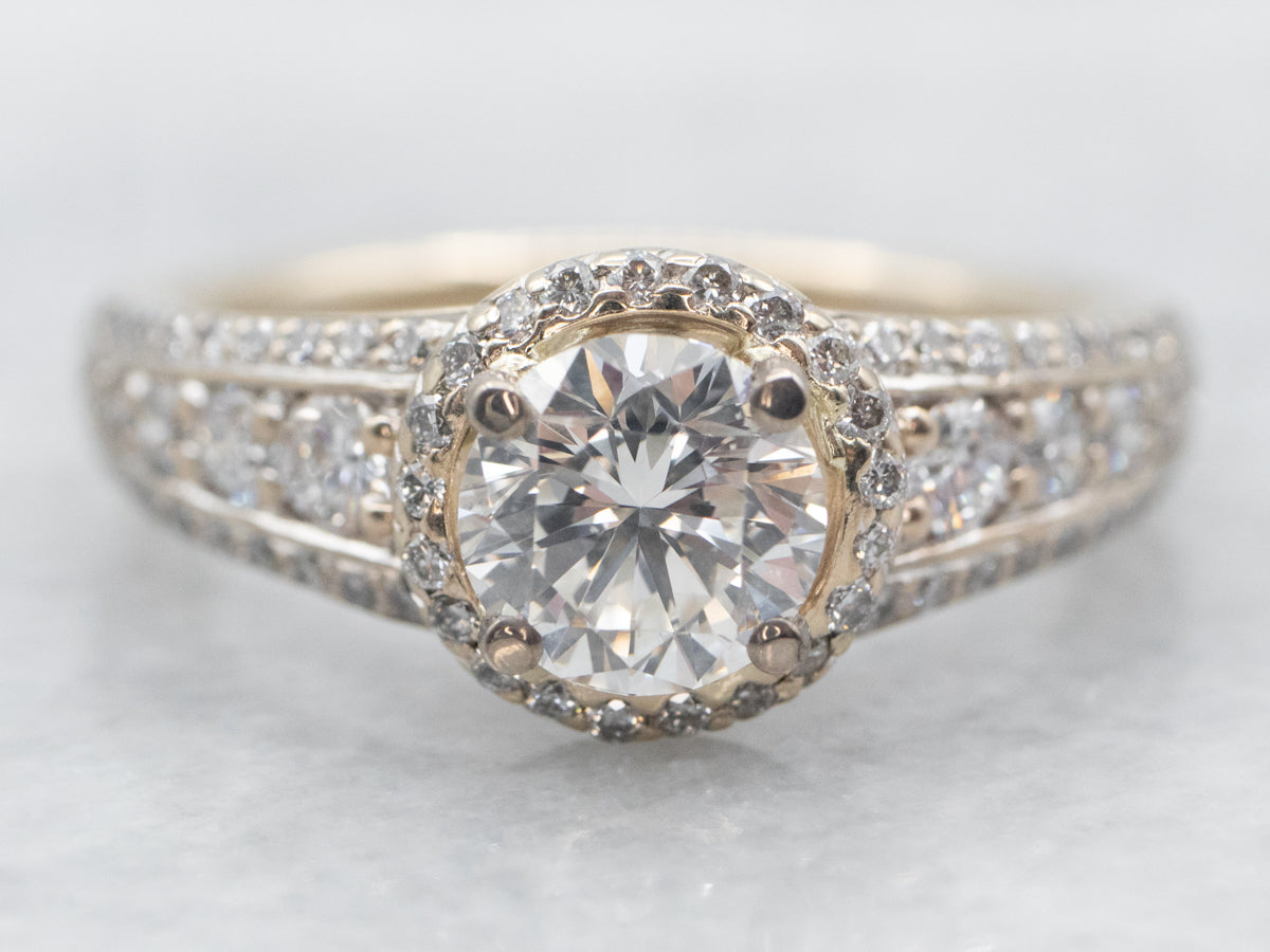 Modern Round Brilliant Diamond Halo Engagement Ring