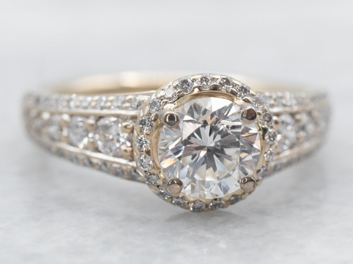 Modern Round Brilliant Diamond Halo Engagement Ring