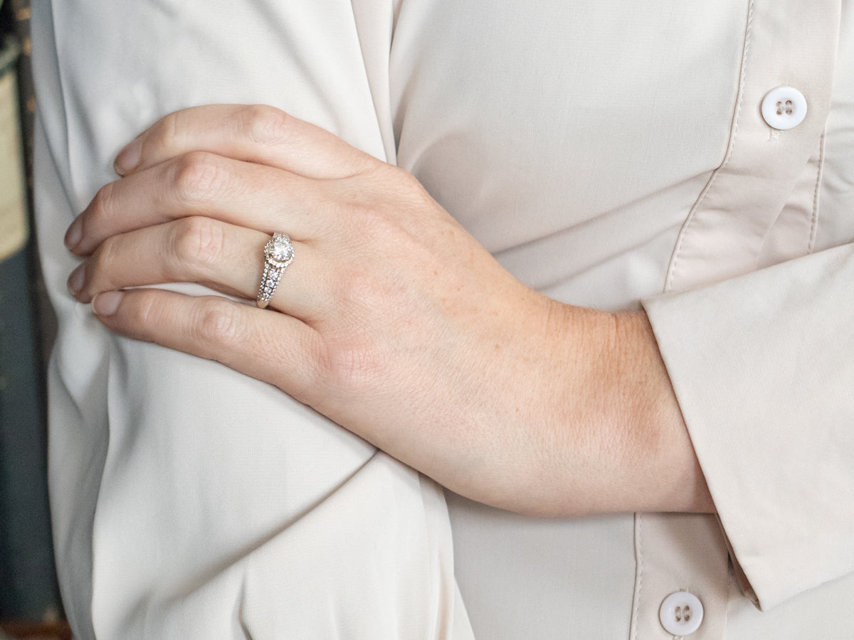 Modern Round Brilliant Diamond Halo Engagement Ring