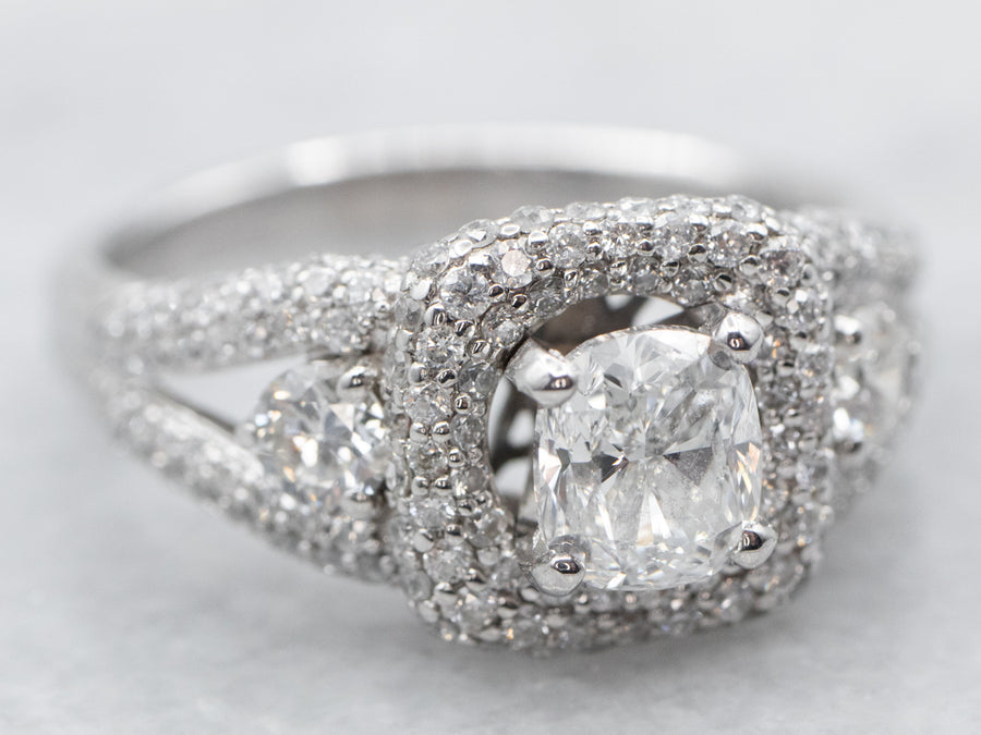 Stunning Double Diamond Modern Halo Engagement Ring