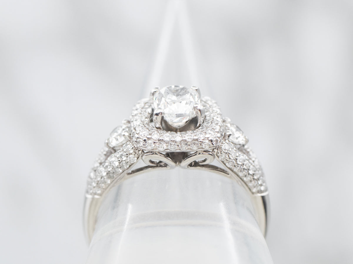 Stunning Double Diamond Modern Halo Engagement Ring