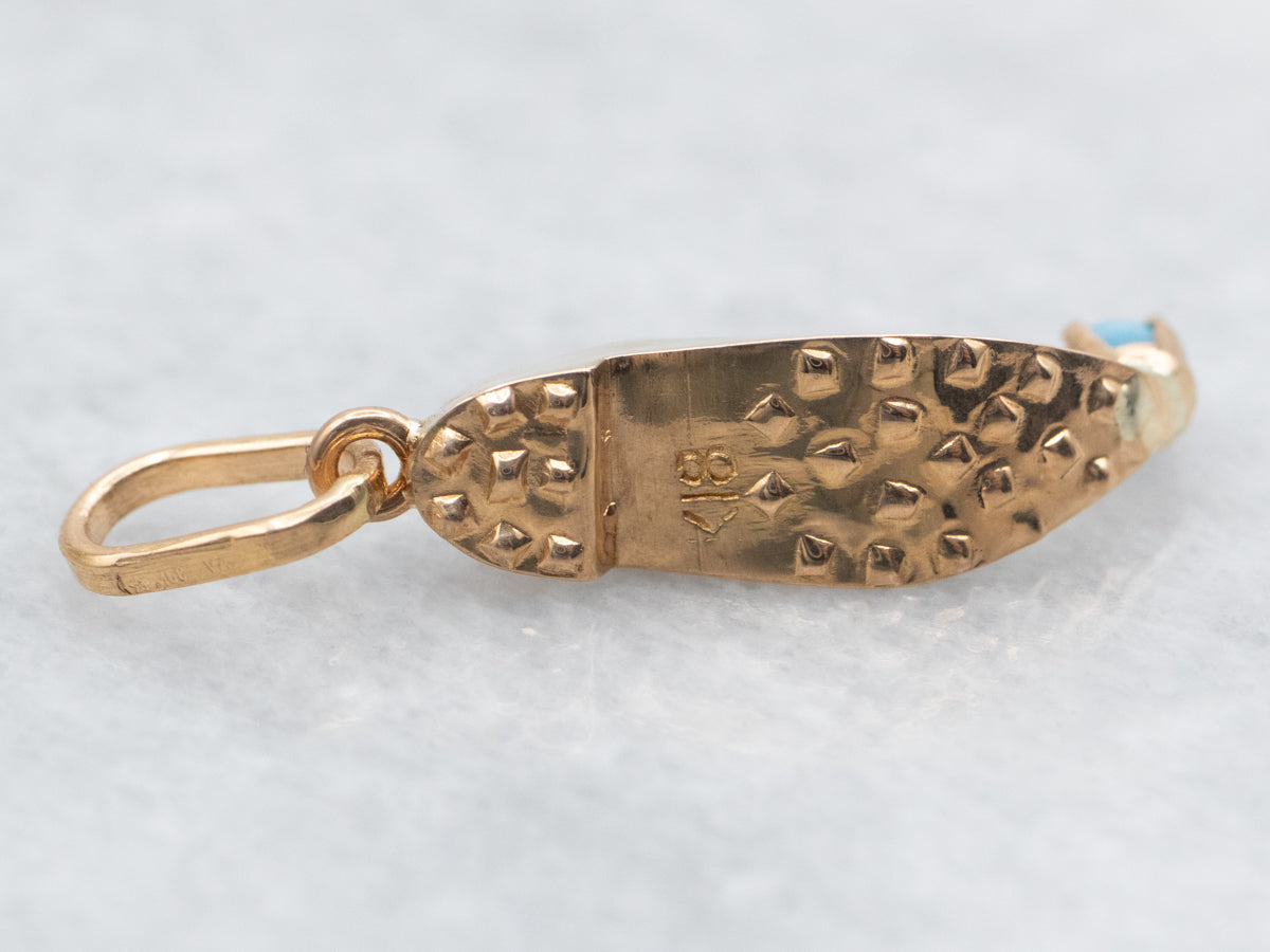 Vintage Gold Turquoise Glass Slipper Charm