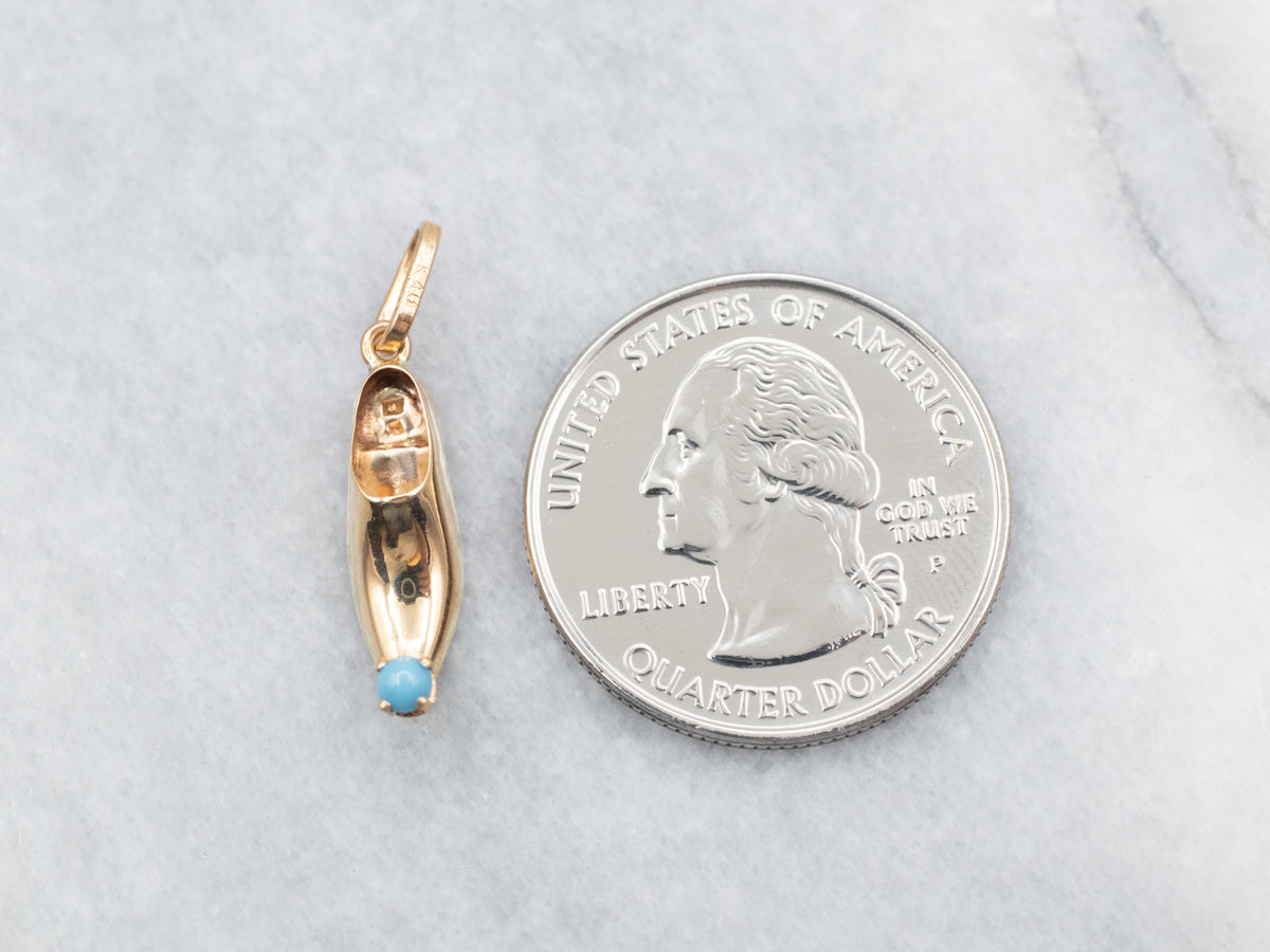 Vintage Gold Turquoise Glass Slipper Charm