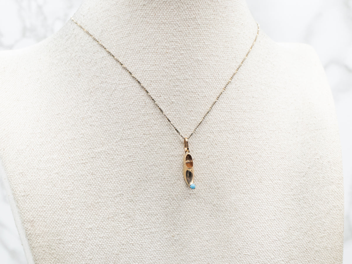 Vintage Gold Turquoise Glass Slipper Charm