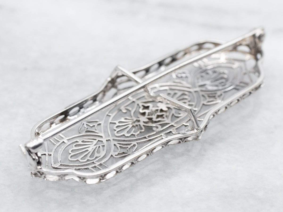 Art Deco Old Mine Cut Diamond Filigree Brooch