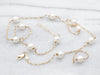 Yellow Gold Pearl Station Necklace with Lobster Clasp