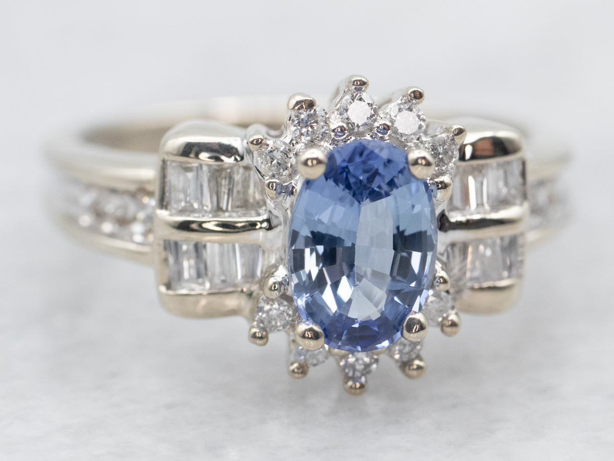White Gold Sapphire and Diamond Engagement Ring