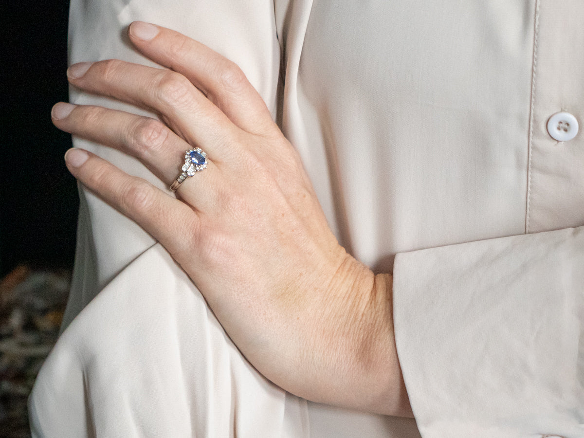 White Gold Sapphire and Diamond Engagement Ring