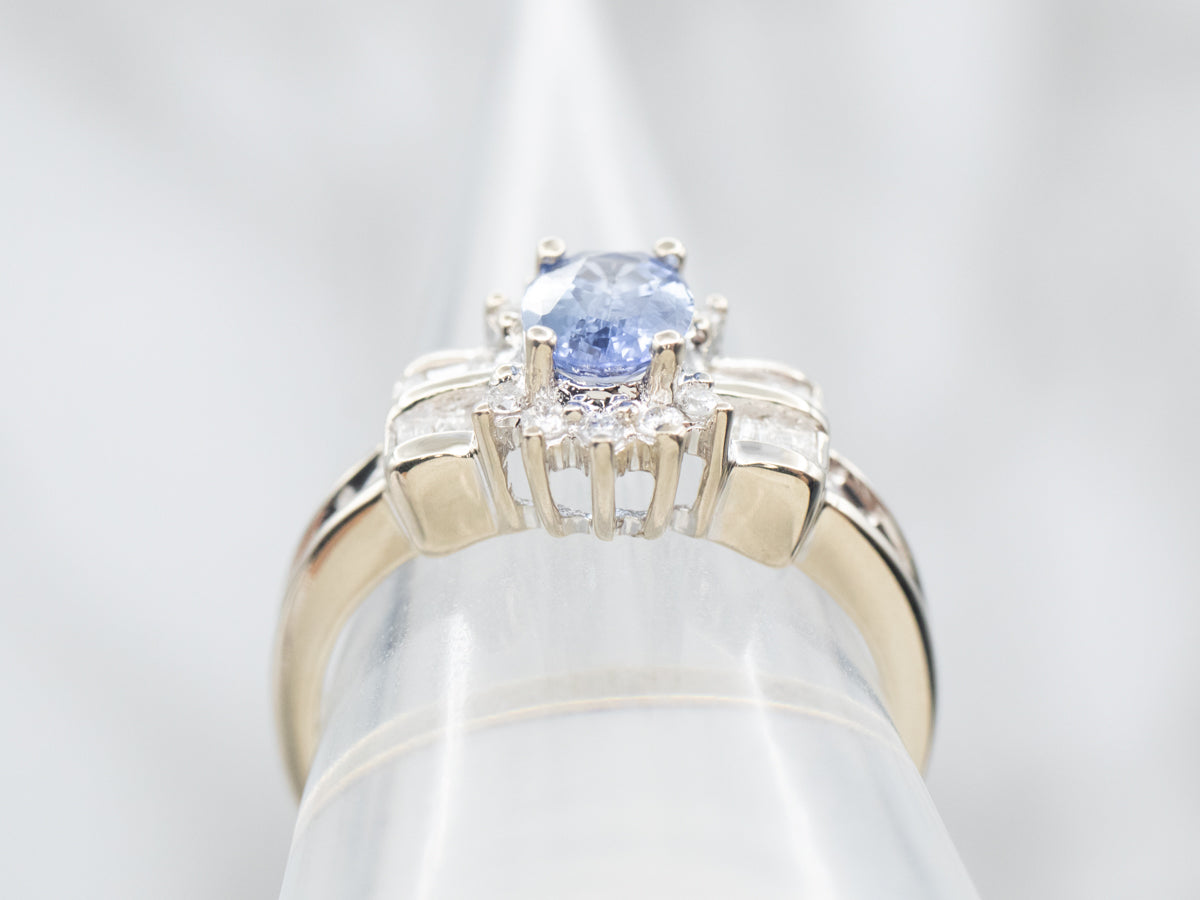 White Gold Sapphire and Diamond Engagement Ring