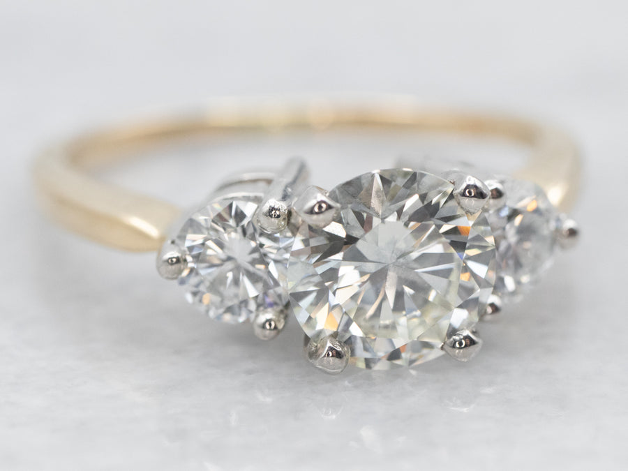 Two Tone Three Stone Diamond Engagement Ring