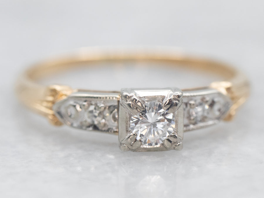 Two Tone Diamond Engagement Ring with Diamond Accents