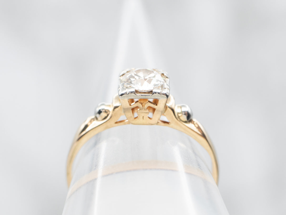 Mixed Metal European Cut Diamond Solitaire Engagement Ring