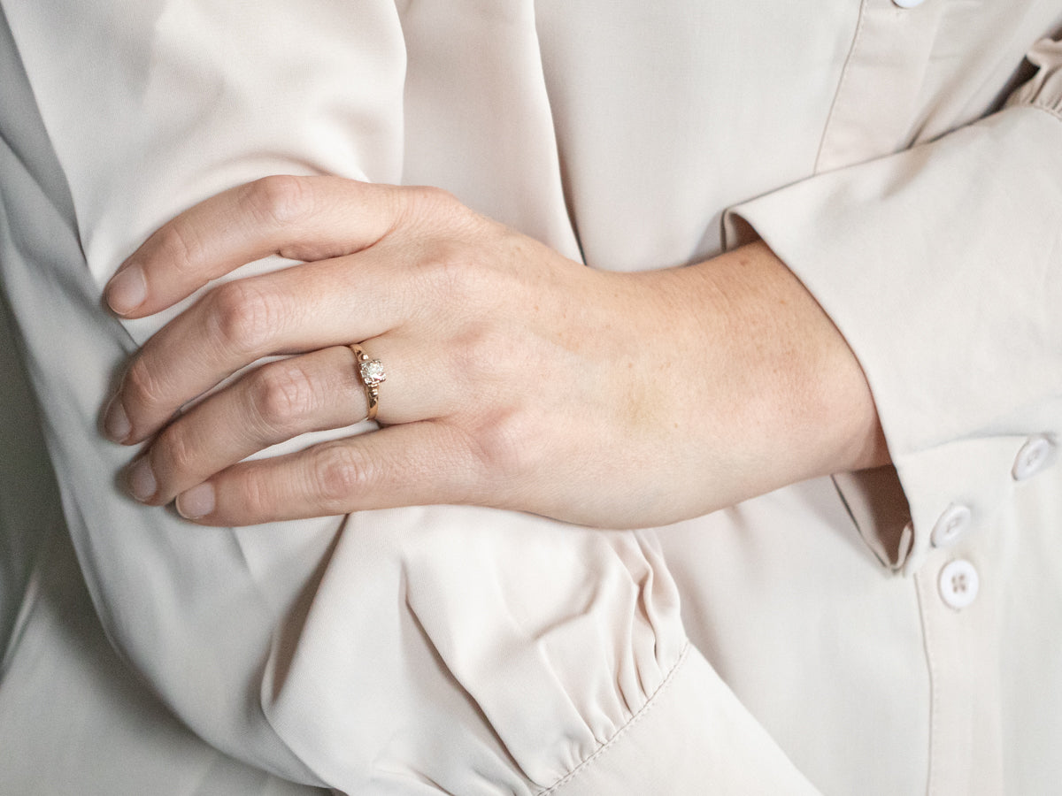 Mixed Metal European Cut Diamond Solitaire Engagement Ring