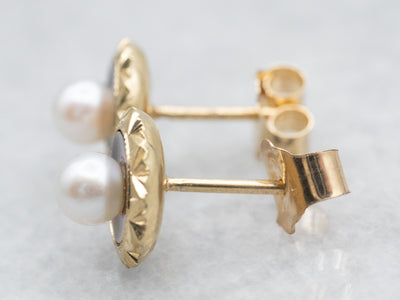 Yellow Gold Pearl and Mother of Pearl Stud Earrings